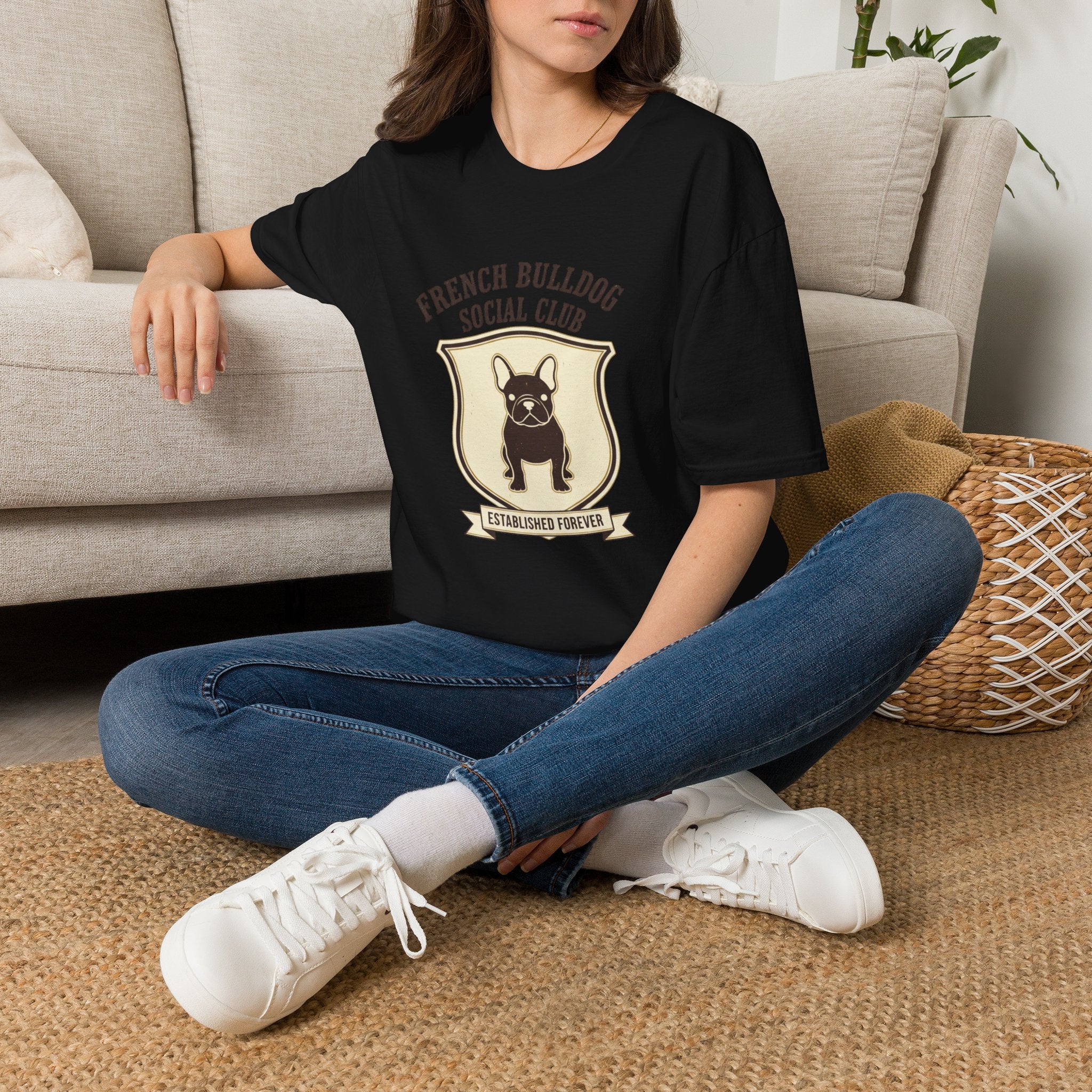 French Bulldog Social Club T-Shirt — Retro Crest Graphic Tee for Dog Lovers