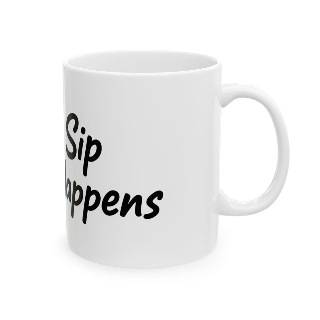 Sip Happens Ceramic Mug — Funny Dog with Champagne Coffee Cup (11oz, 15oz)