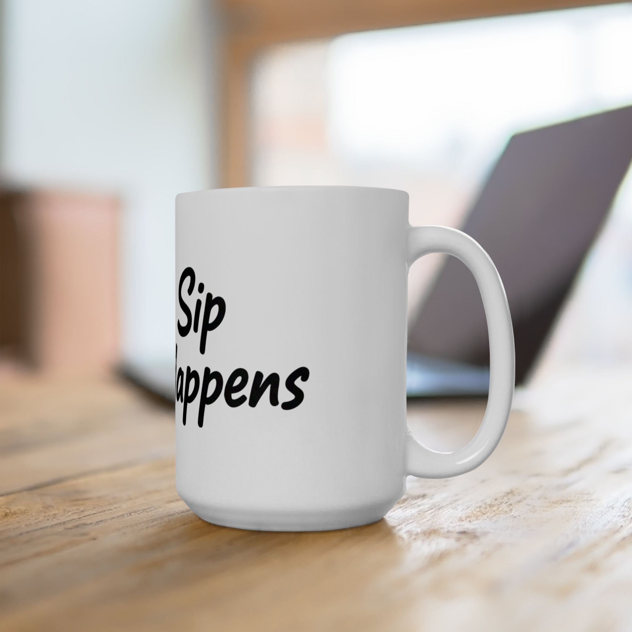 Sip Happens Ceramic Mug — Funny Dog with Champagne Coffee Cup (11oz, 15oz)