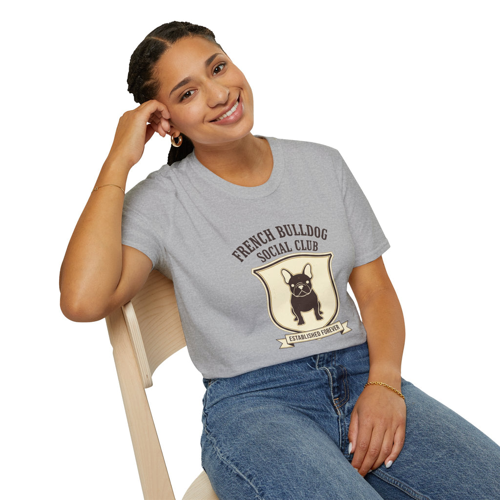 French Bulldog Social Club T-Shirt — Retro Crest Graphic Tee for Dog Lovers