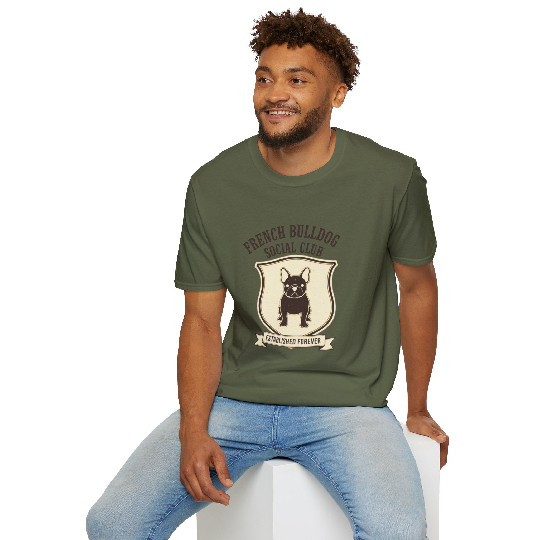 French Bulldog Social Club T-Shirt — Retro Crest Graphic Tee for Dog Lovers