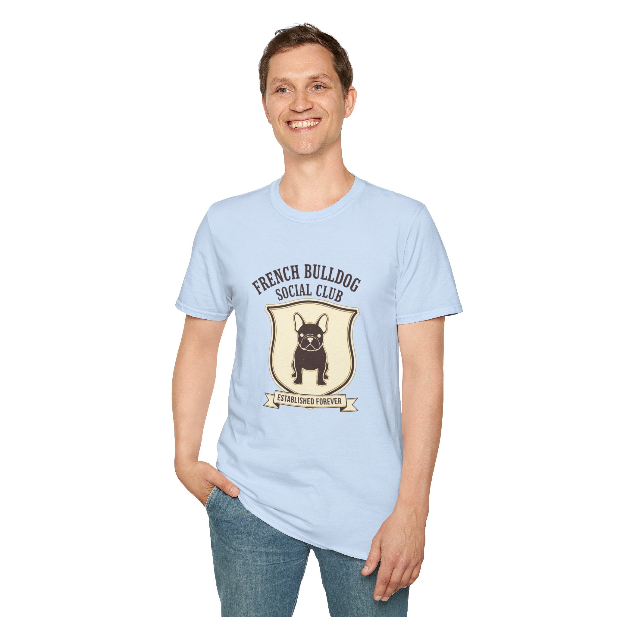 French Bulldog Social Club T-Shirt — Retro Crest Graphic Tee for Dog Lovers