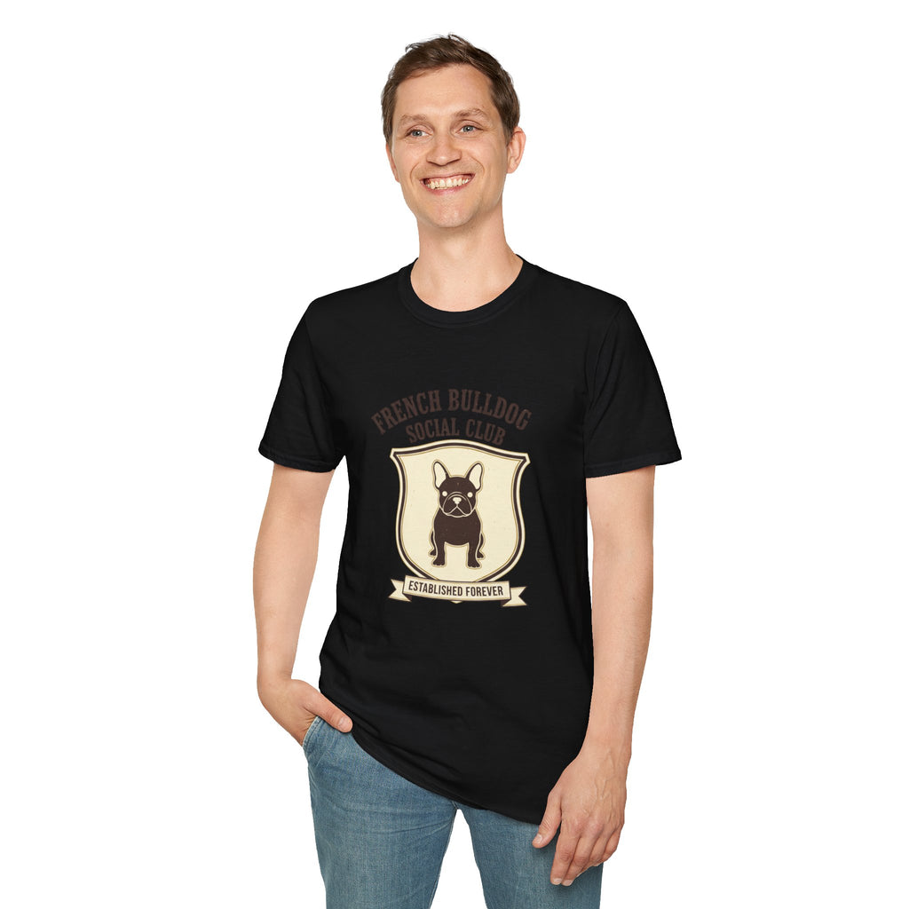 French Bulldog Social Club T-Shirt — Retro Crest Graphic Tee for Dog Lovers