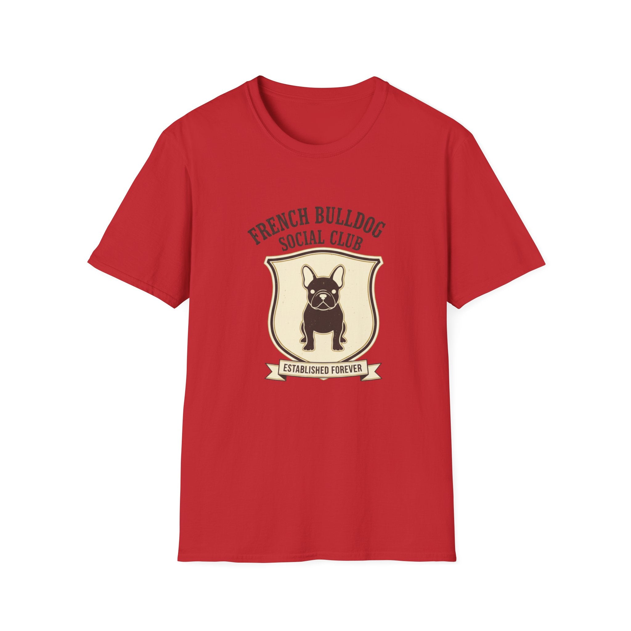 French Bulldog Social Club T-Shirt — Retro Crest Graphic Tee for Dog Lovers
