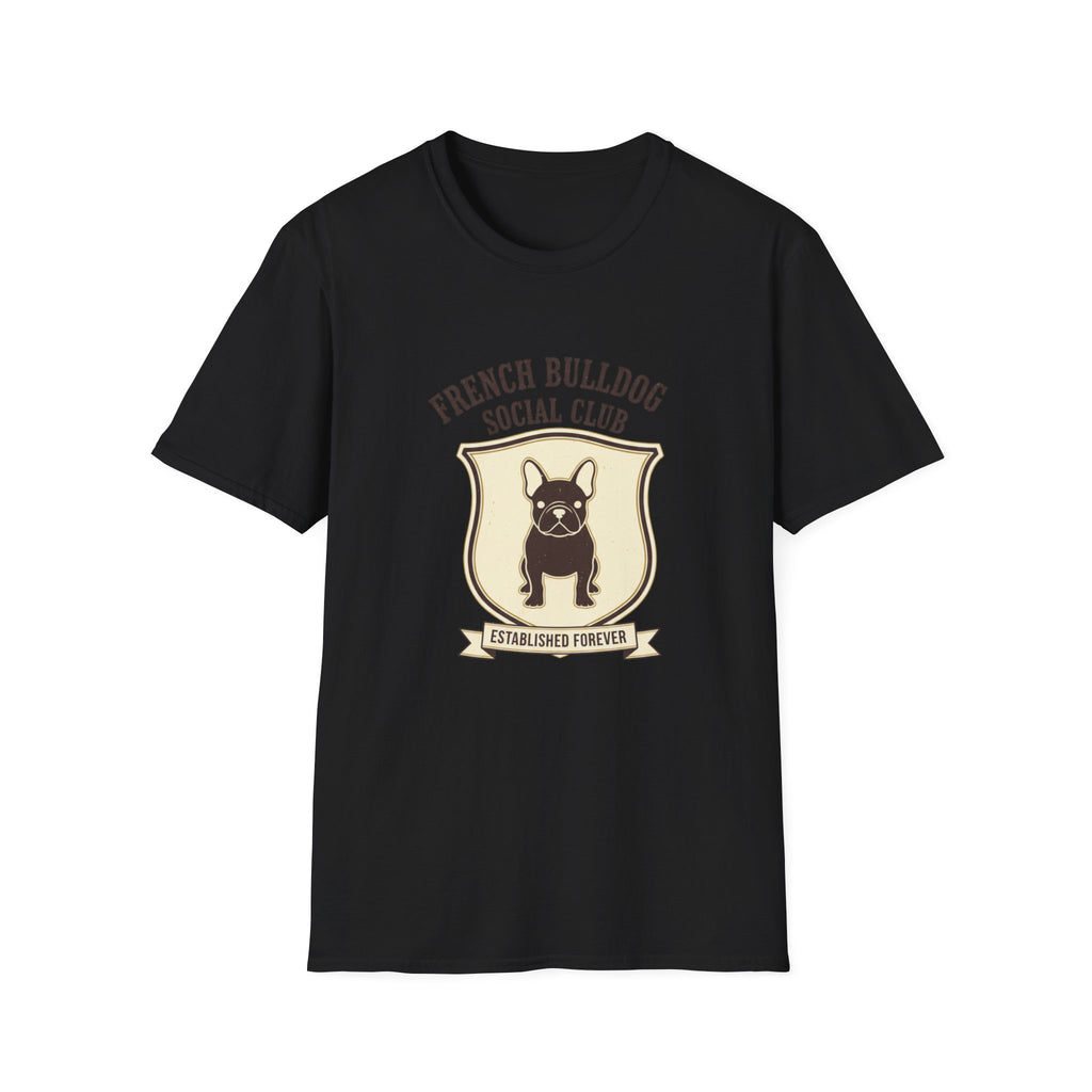 French Bulldog Social Club T-Shirt — Retro Crest Graphic Tee for Dog Lovers