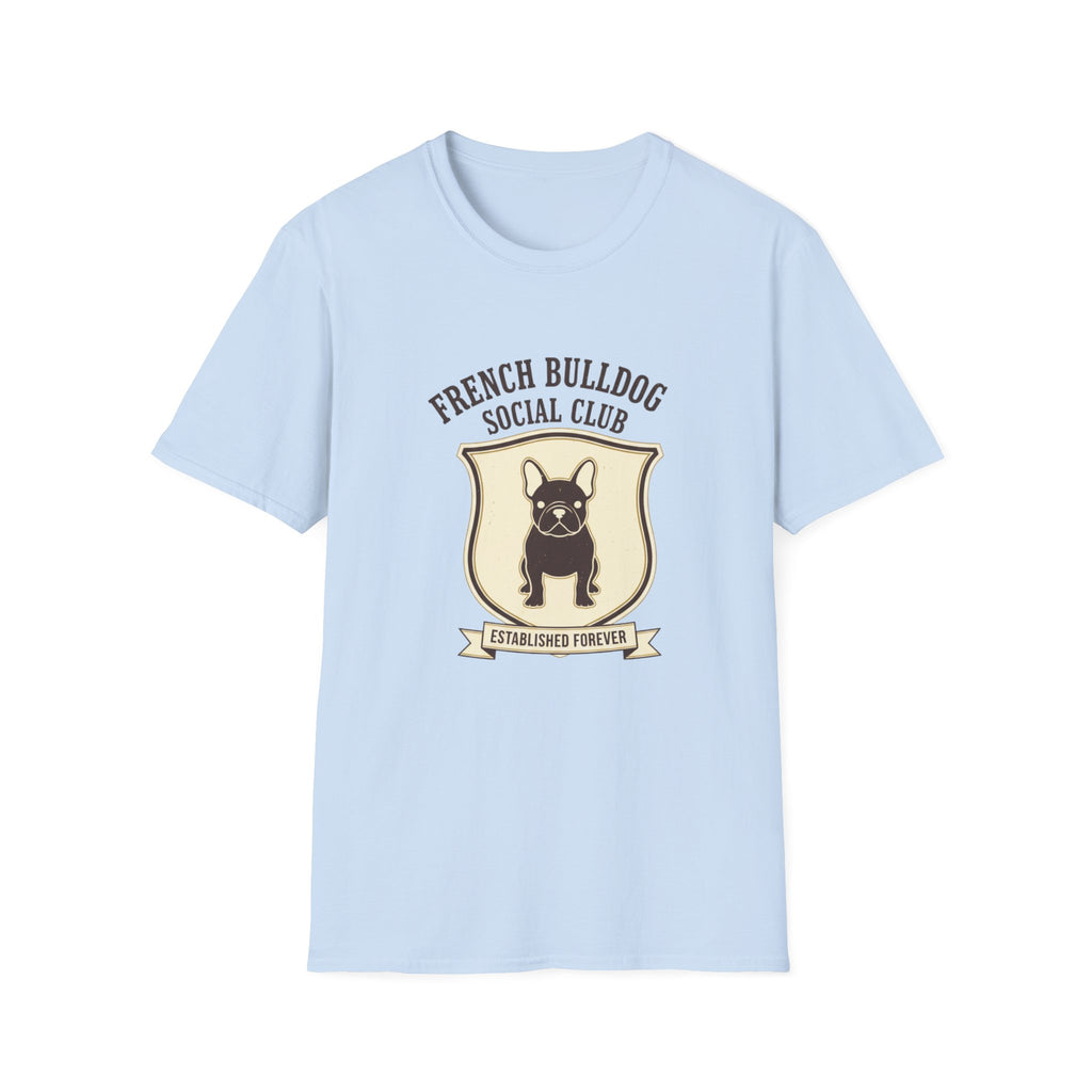 French Bulldog Social Club T-Shirt — Retro Crest Graphic Tee for Dog Lovers