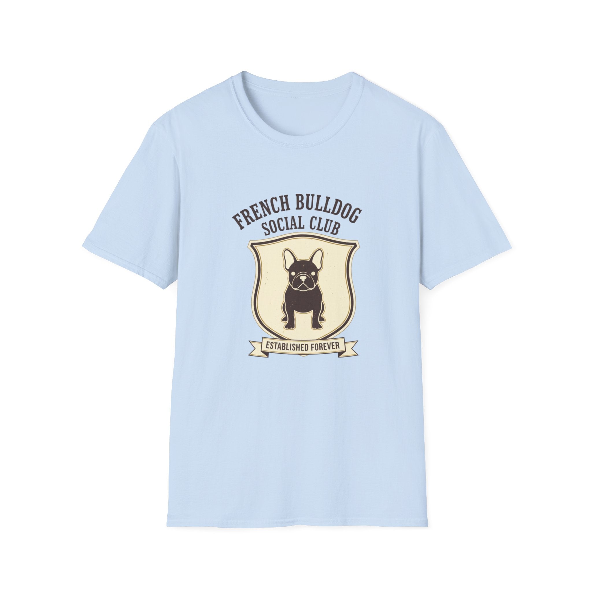 French Bulldog Social Club T-Shirt — Retro Crest Graphic Tee for Dog Lovers