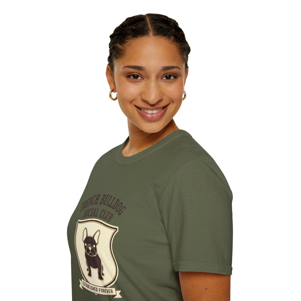 French Bulldog Social Club T-Shirt — Retro Crest Graphic Tee for Dog Lovers