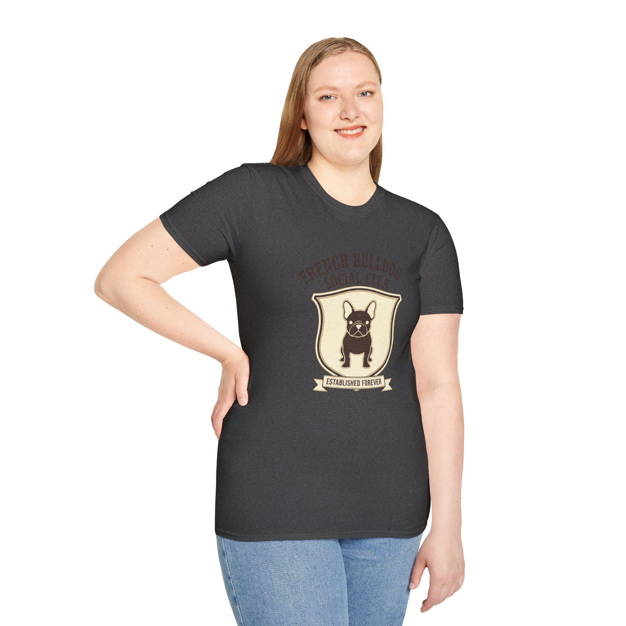 French Bulldog Social Club T-Shirt — Retro Crest Graphic Tee for Dog Lovers