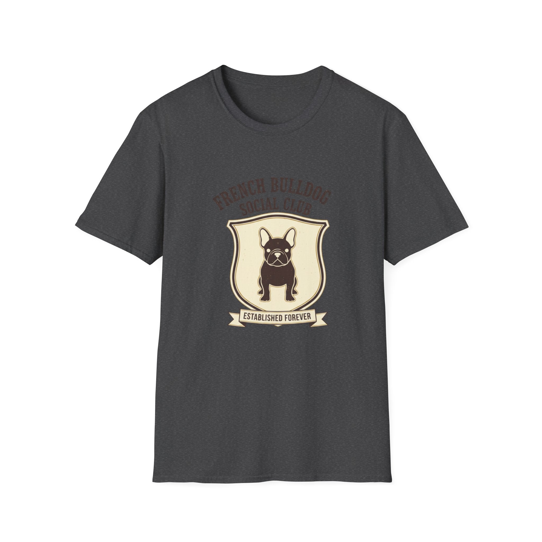 French Bulldog Social Club T-Shirt — Retro Crest Graphic Tee for Dog Lovers