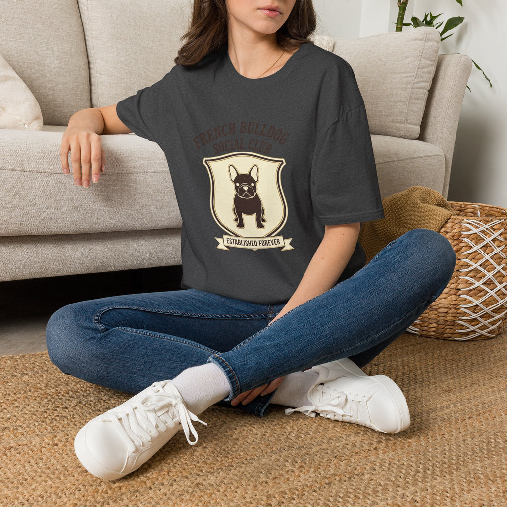 French Bulldog Social Club T-Shirt — Retro Crest Graphic Tee for Dog Lovers
