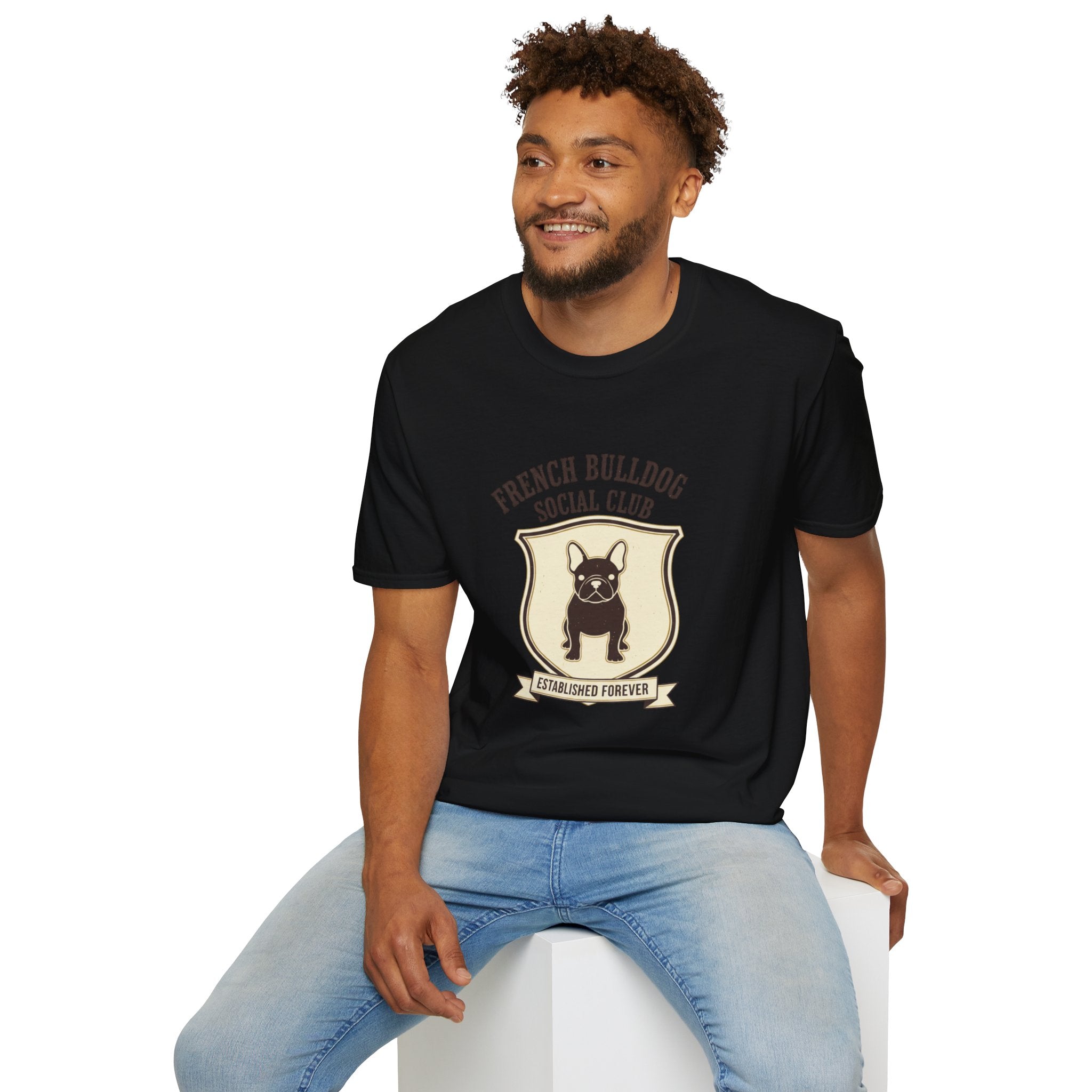 French Bulldog Social Club T-Shirt — Retro Crest Graphic Tee for Dog Lovers
