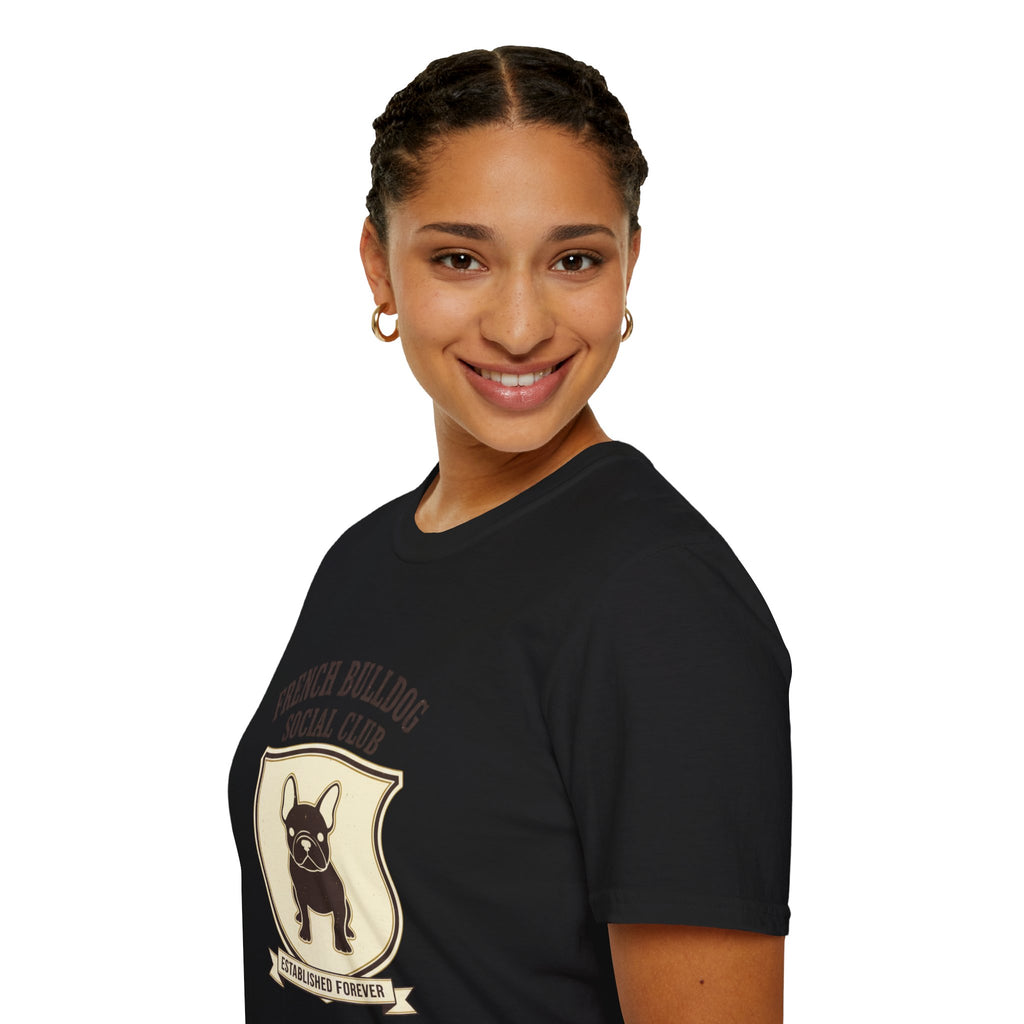 French Bulldog Social Club T-Shirt — Retro Crest Graphic Tee for Dog Lovers