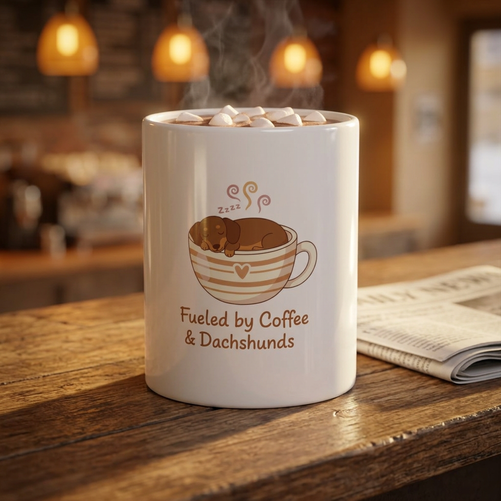 Fueled by Coffee & Dachshunds Mug — Cute Dachshund Coffee Cup (11oz/15oz)