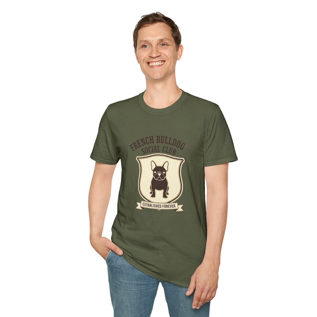 French Bulldog Social Club T-Shirt — Retro Crest Graphic Tee for Dog Lovers