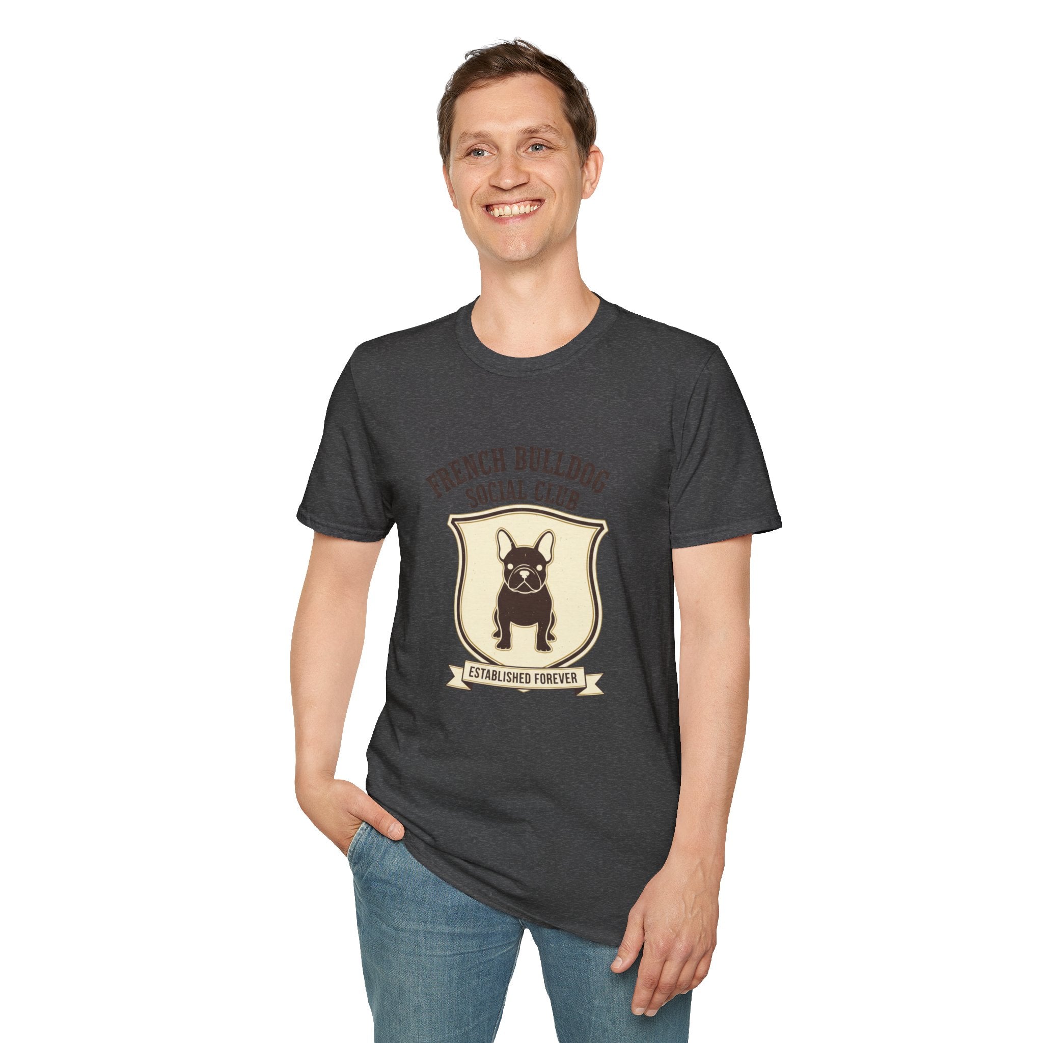 French Bulldog Social Club T-Shirt — Retro Crest Graphic Tee for Dog Lovers