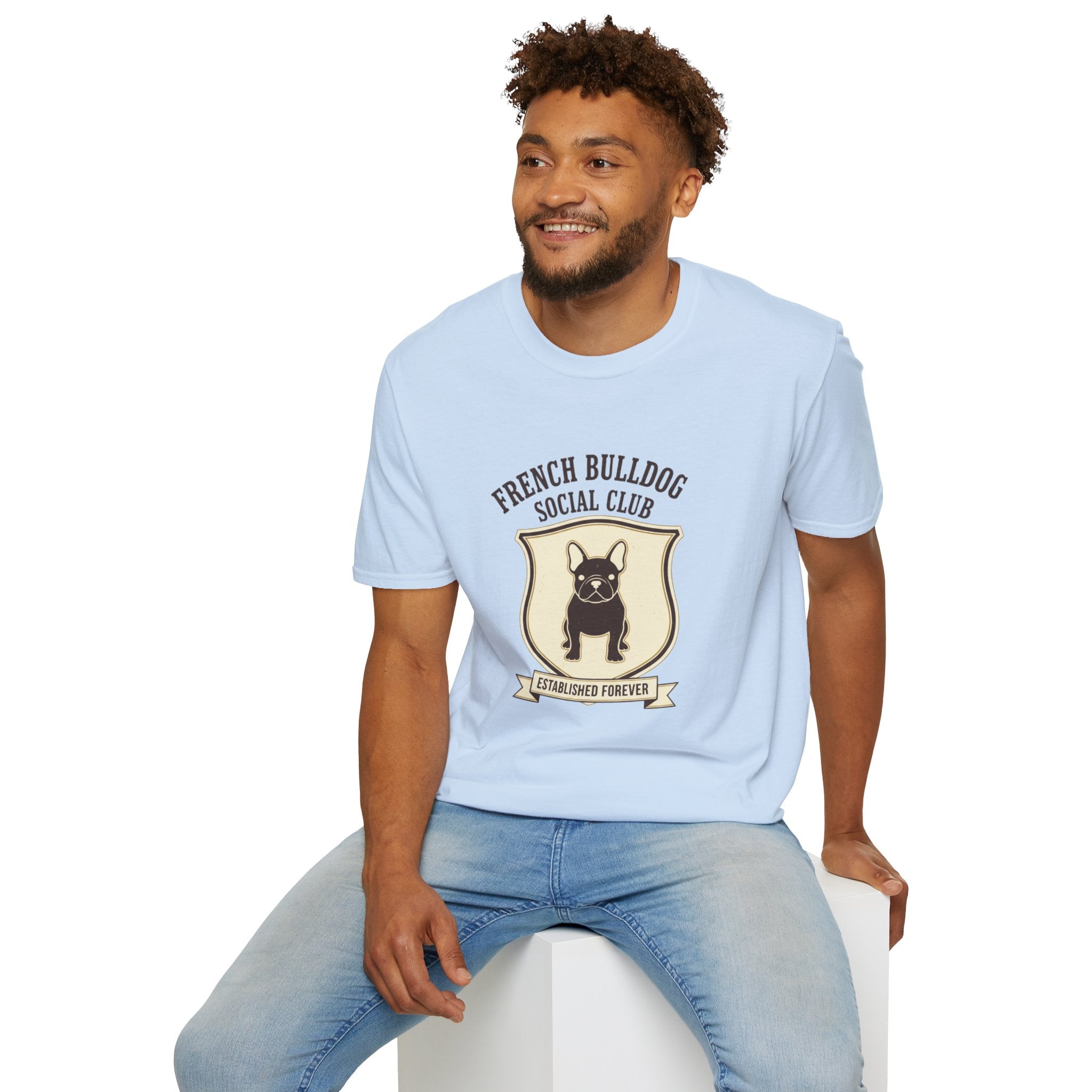 French Bulldog Social Club T-Shirt — Retro Crest Graphic Tee for Dog Lovers