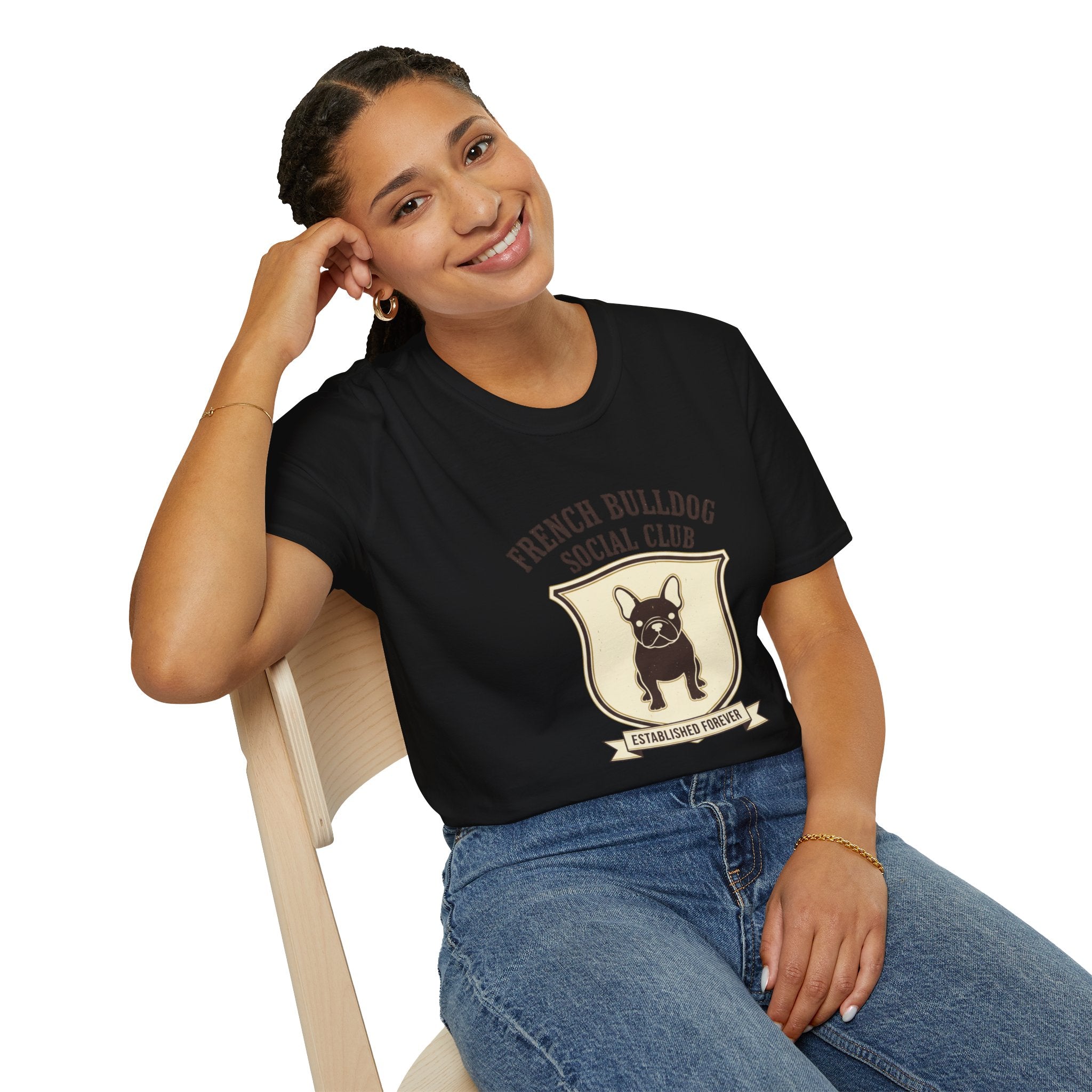 French Bulldog Social Club T-Shirt — Retro Crest Graphic Tee for Dog Lovers