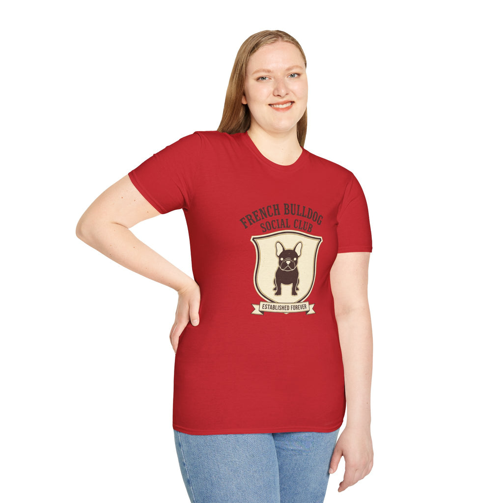 French Bulldog Social Club T-Shirt — Retro Crest Graphic Tee for Dog Lovers