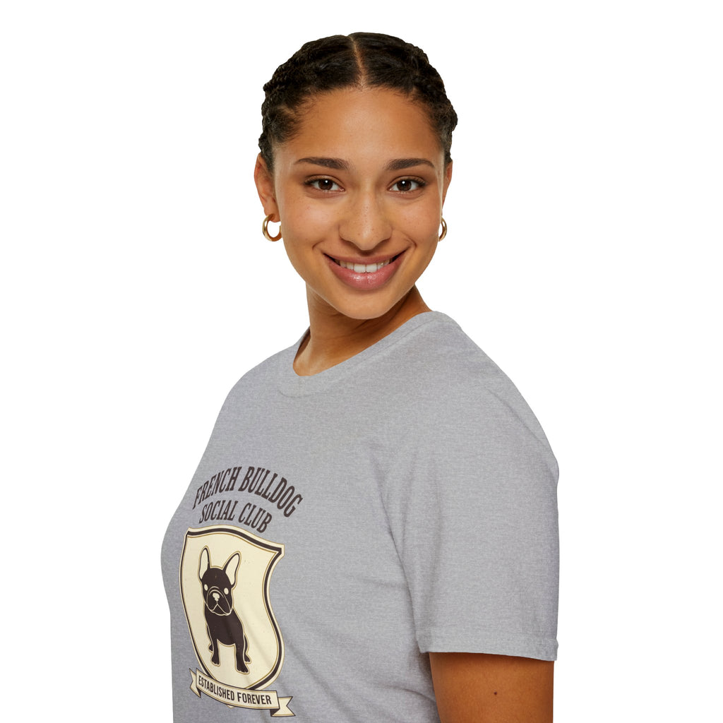French Bulldog Social Club T-Shirt — Retro Crest Graphic Tee for Dog Lovers