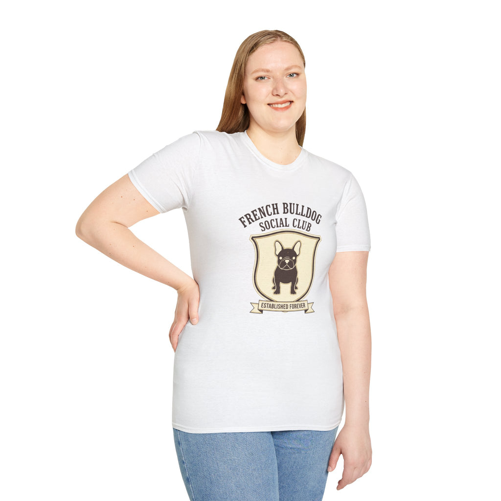 French Bulldog Social Club T-Shirt — Retro Crest Graphic Tee for Dog Lovers