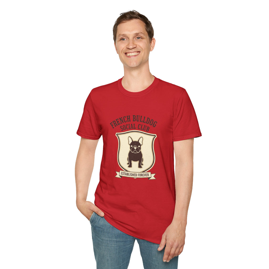 French Bulldog Social Club T-Shirt — Retro Crest Graphic Tee for Dog Lovers