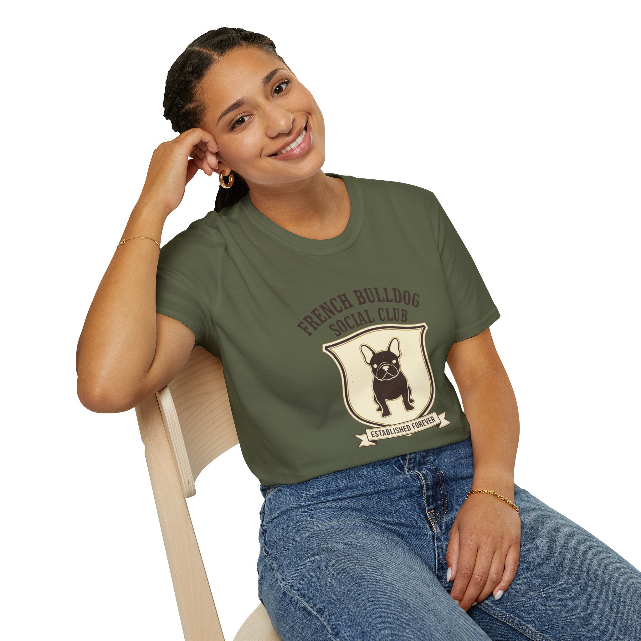 French Bulldog Social Club T-Shirt — Retro Crest Graphic Tee for Dog Lovers
