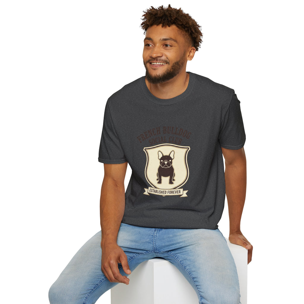 French Bulldog Social Club T-Shirt — Retro Crest Graphic Tee for Dog Lovers