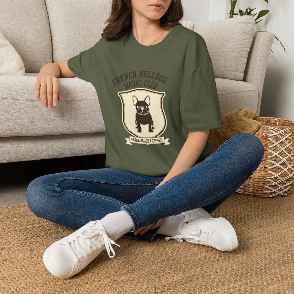 French Bulldog Social Club T-Shirt — Retro Crest Graphic Tee for Dog Lovers