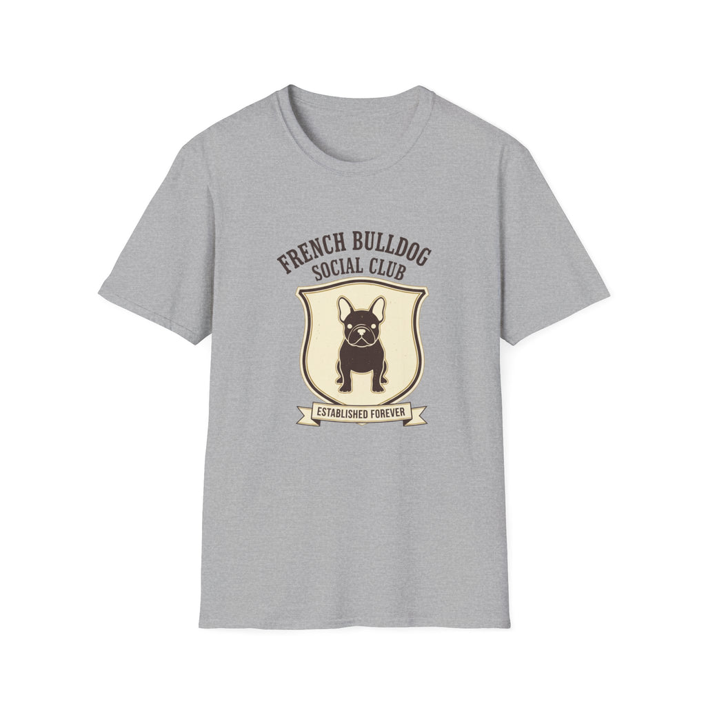French Bulldog Social Club T-Shirt — Retro Crest Graphic Tee for Dog Lovers