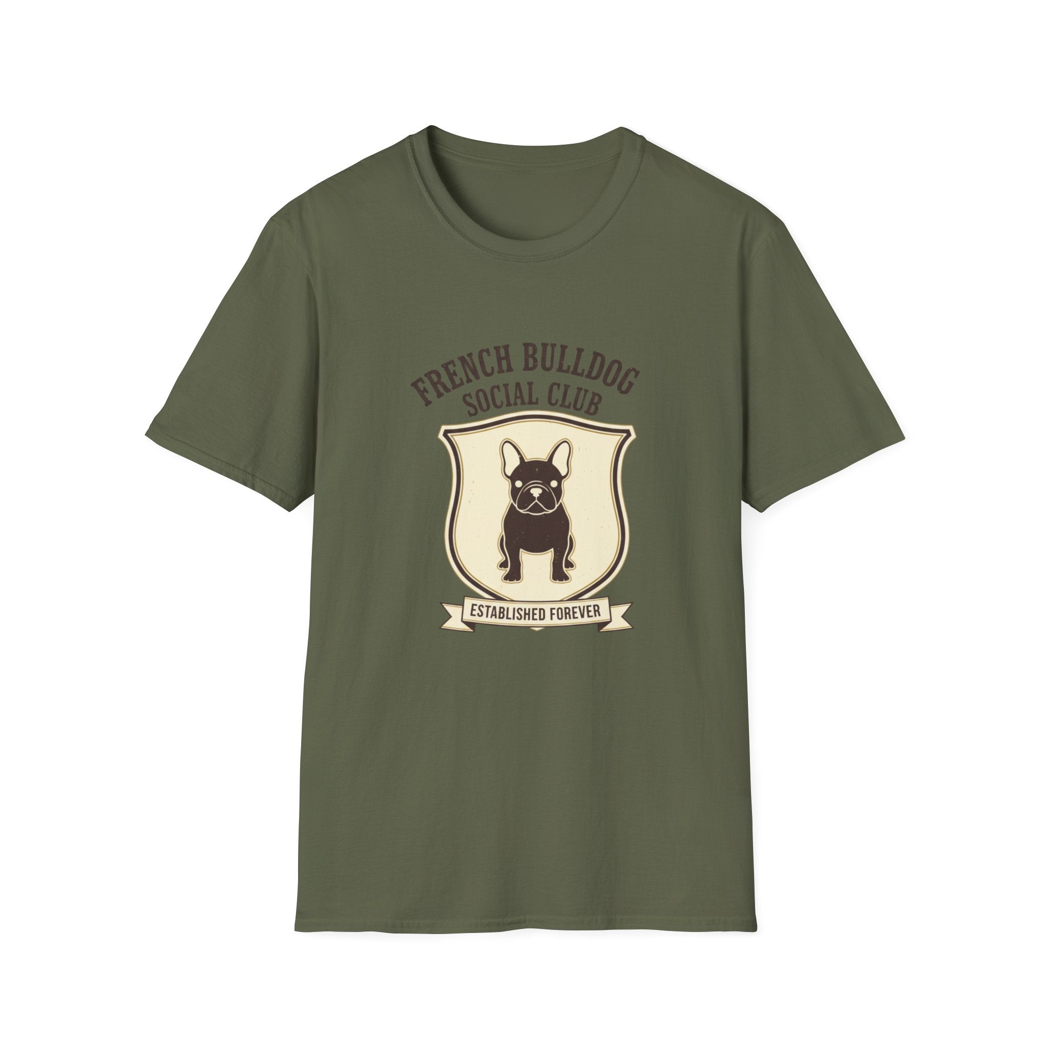 French Bulldog Social Club T-Shirt — Retro Crest Graphic Tee for Dog Lovers