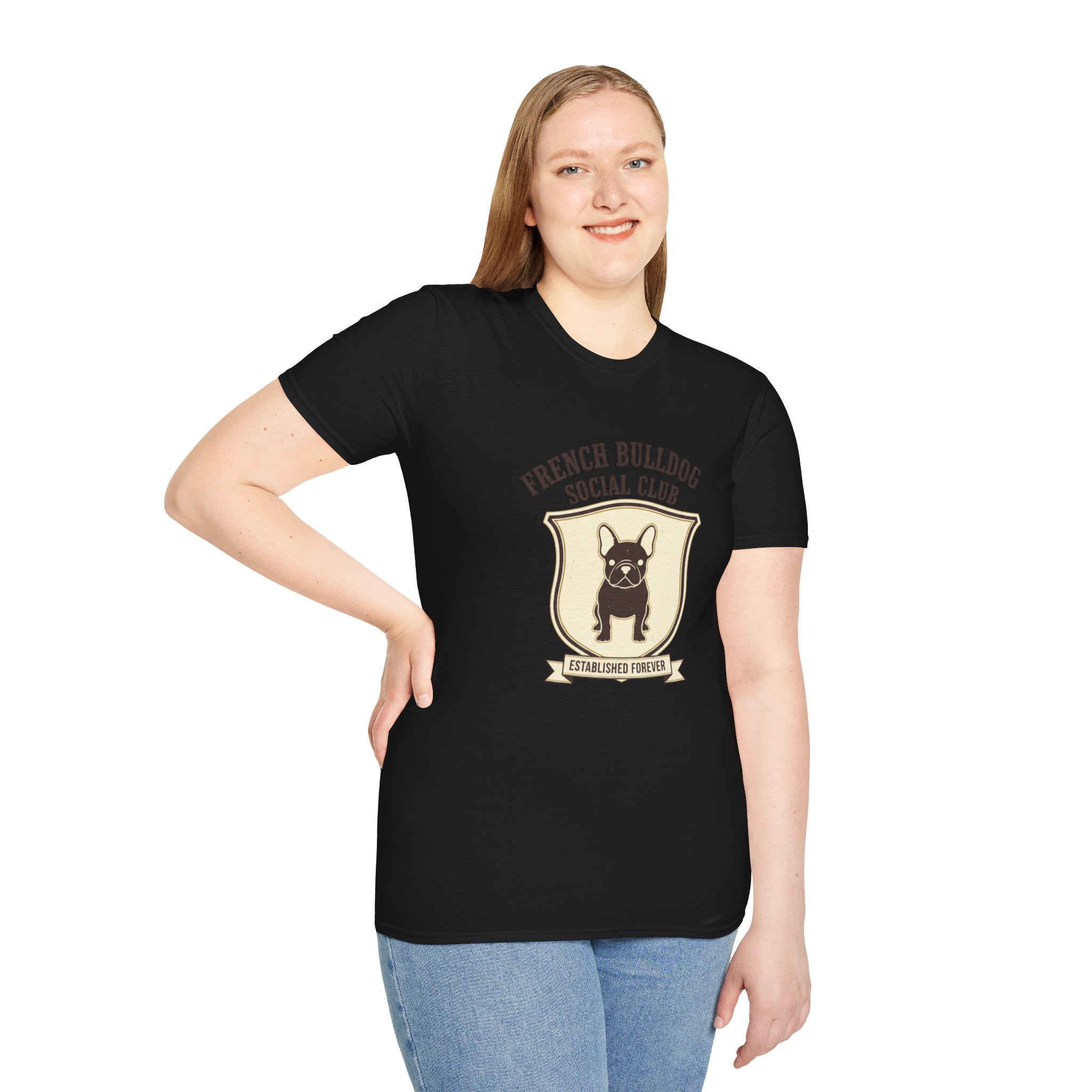 French Bulldog Social Club T-Shirt — Retro Crest Graphic Tee for Dog Lovers